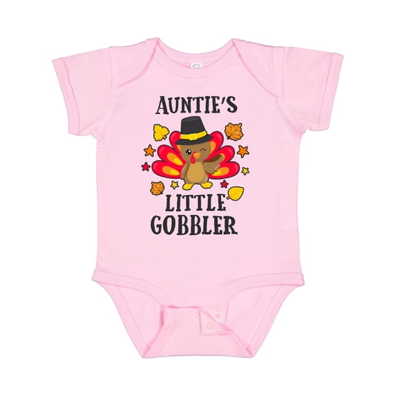 Inktastic Auntie's Little Gobbler with Turkey and Leaves Boys or Girls Baby Bodysuit