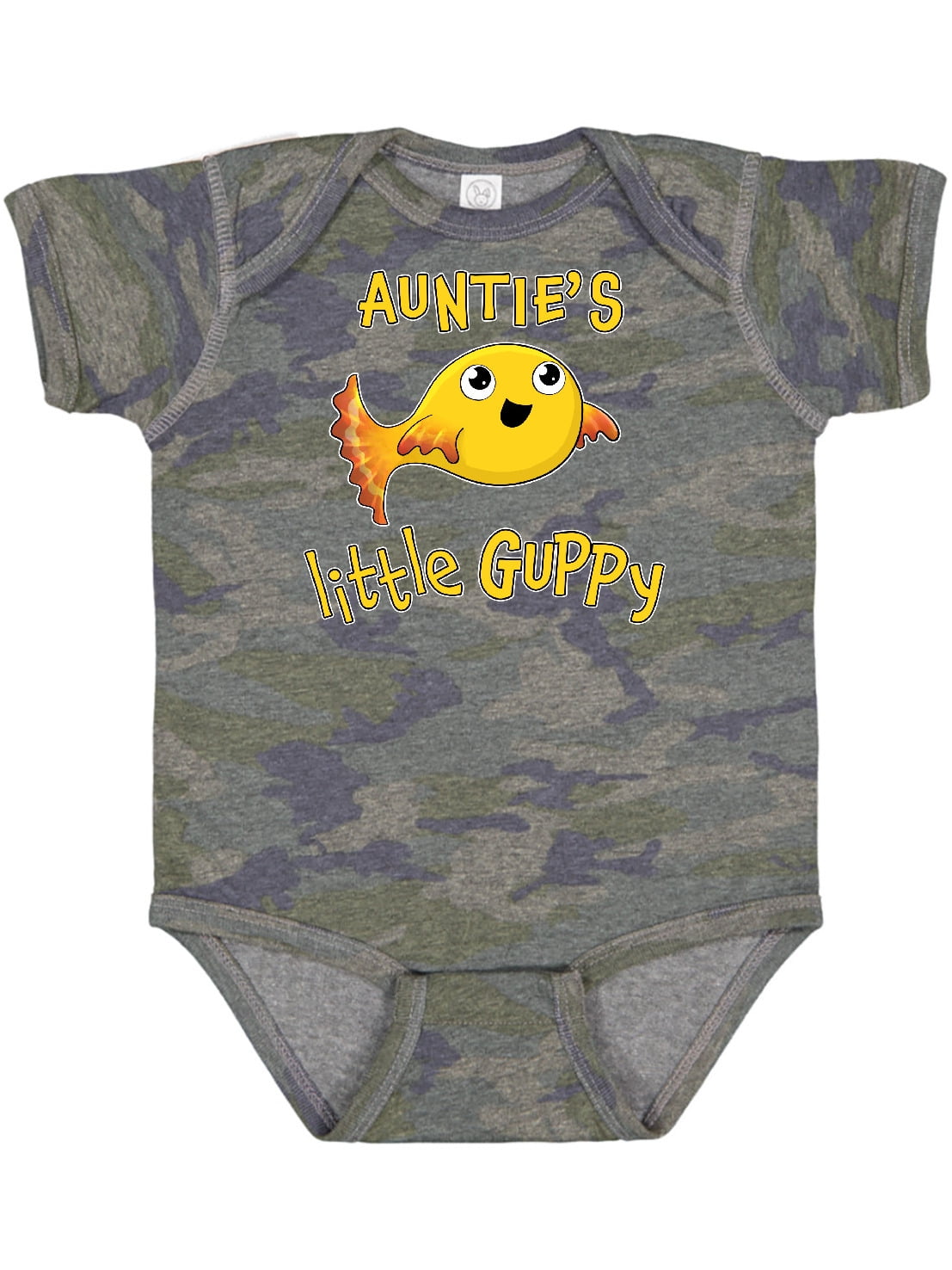 Inktastic Auntie's Little Guppy- Cute Yellow Fish Boys or Girls Baby  Bodysuit 