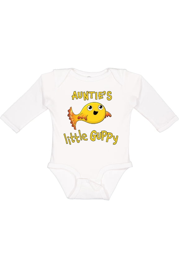 Auntie's Little Guppy- cute yellow fish Boys or Girls Long Sleeve Baby Bodysuit