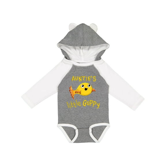 Inktastic Auntie's Little Guppy- cute yellow fish Boys or Girls Long Sleeve Baby Bodysuit