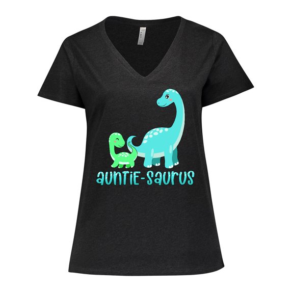 Inktastic Auntie-saurus Cute Brontosaurus Family Women's Plus Size V-Neck T-Shirt