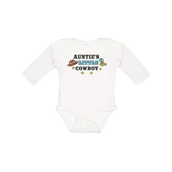 Inktastic Aunties Little Cowboy with Cowboy Hat and Boots Boys Long Sleeve Baby Bodysuit