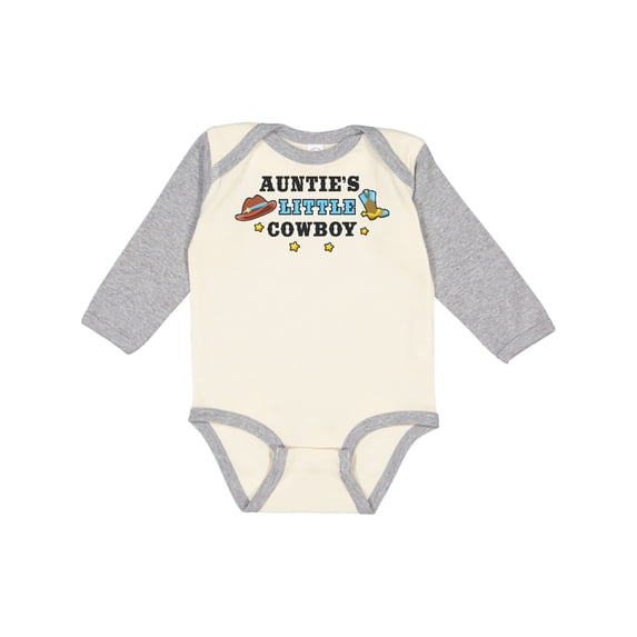 Inktastic Aunties Little Cowboy with Cowboy Hat and Boots Boys Long Sleeve Baby Bodysuit