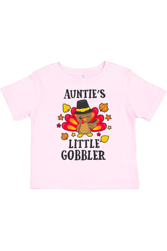 Auntie's Little Gobbler with Turkey and Leaves Boys or Girls Toddler T-Shirt