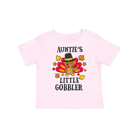 Inktastic Auntie's Little Gobbler with Turkey and Leaves Boys or Girls Toddler T-Shirt