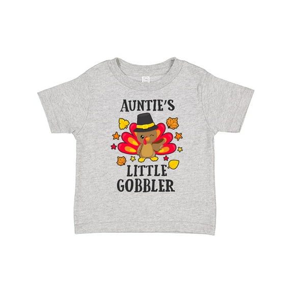 Inktastic Auntie's Little Gobbler with Turkey and Leaves Boys or Girls Toddler T-Shirt