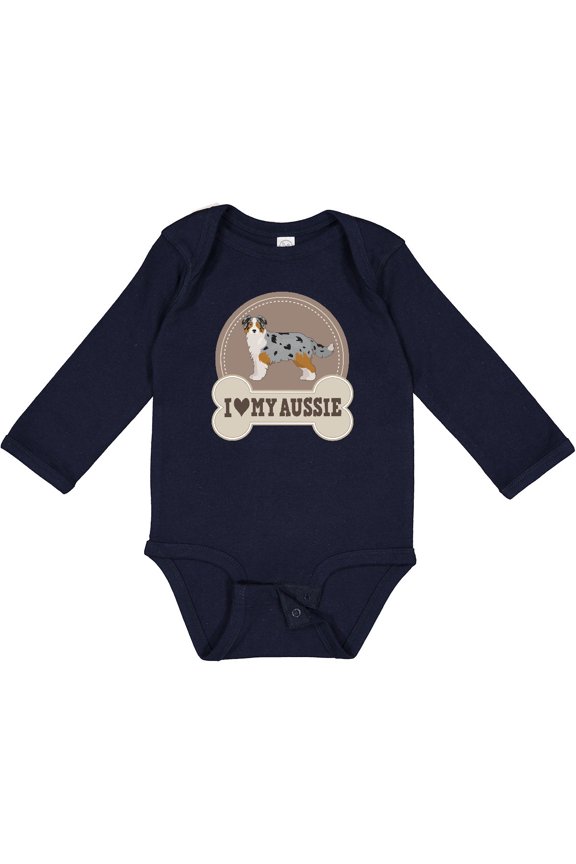 Australian Shepherd Toy Aussie Boys or Girls Long Sleeve Baby Bodysuit