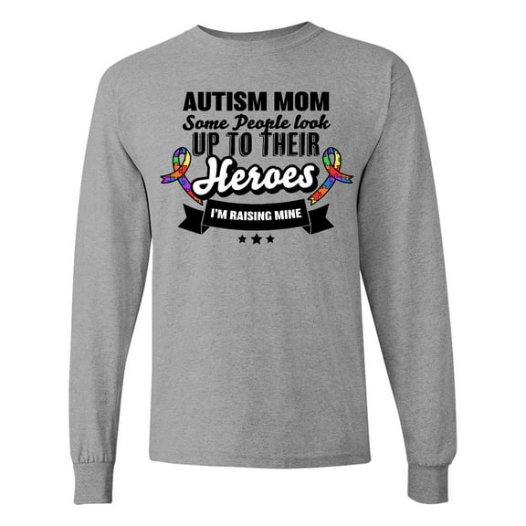 Inktastic Autism Awareness Autism Mom with Puzzle Ribbons Long Sleeve T-Shirt