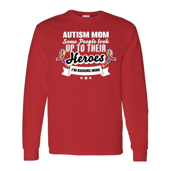 Inktastic Autism Awareness Autism Mom with Puzzle Ribbons Long Sleeve T-Shirt