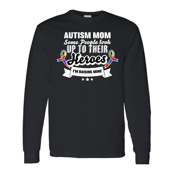 Inktastic Autism Awareness Autism Mom with Puzzle Ribbons Long Sleeve T-Shirt