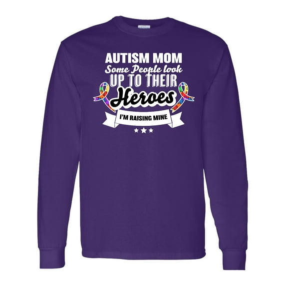 Inktastic Autism Awareness Autism Mom with Puzzle Ribbons Long Sleeve T-Shirt