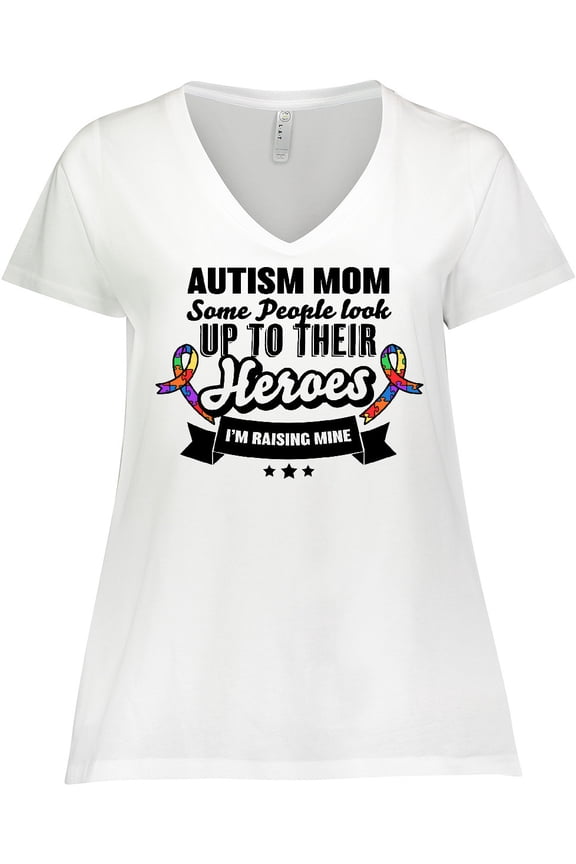 Autism Awareness Autism Mom with Puzzle Ribbons Women's Plus Size V-Neck T-Shirt
