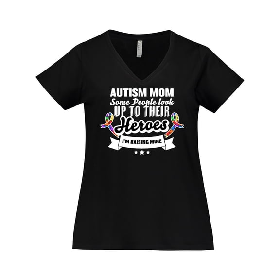 Inktastic Autism Awareness Autism Mom with Puzzle Ribbons Women's Plus Size V-Neck T-Shirt
