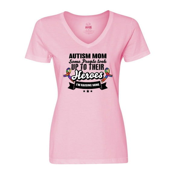 Inktastic Autism Awareness Autism Mom with Puzzle Ribbons Women's V-Neck T-Shirt
