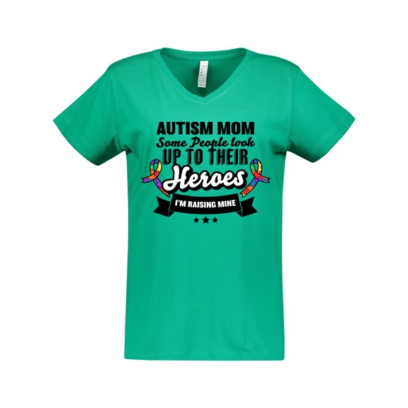 Inktastic Autism Awareness Autism Mom with Puzzle Ribbons Women's V-Neck T-Shirt