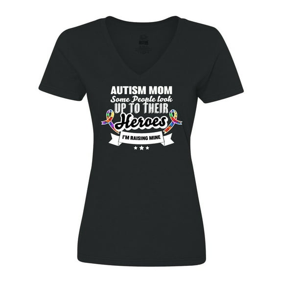 Inktastic Autism Awareness Autism Mom with Puzzle Ribbons Women's V-Neck T-Shirt