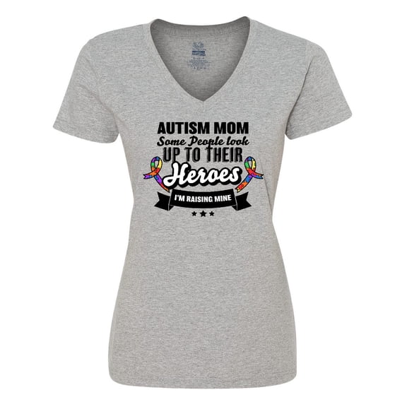 Inktastic Autism Awareness Autism Mom with Puzzle Ribbons Women's V-Neck T-Shirt