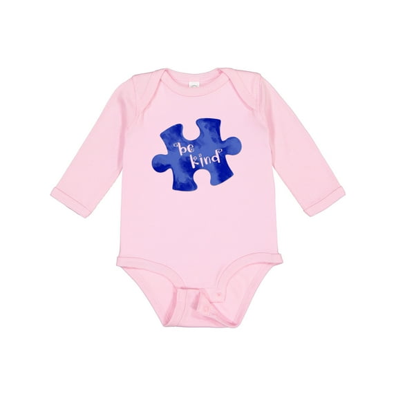 Inktastic Autism Awareness Be Kind Dark Blue Puzzle Piece Boys or Girls Long Sleeve Baby Bodysuit