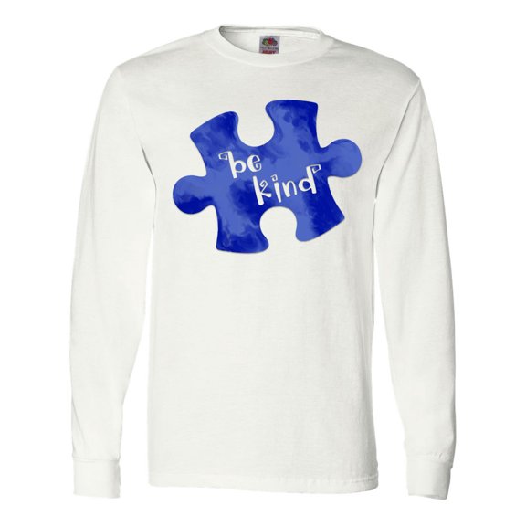 Inktastic Autism Awareness Be Kind Dark Blue Puzzle Piece Long Sleeve T-Shirt