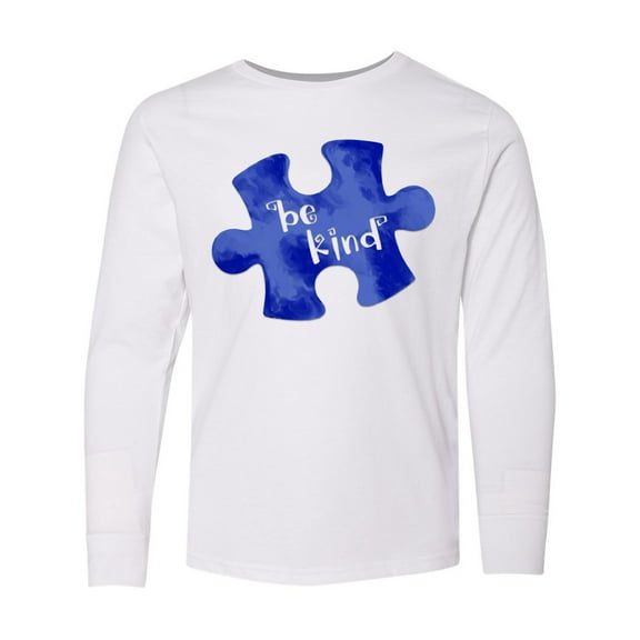Inktastic Autism Awareness Be Kind Dark Blue Puzzle Piece Long Sleeve Youth T-Shirt