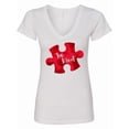 thumbnail image 1 of Inktastic Autism Awareness Be Kind Red Puzzle Piece Women's V-Neck T-Shirt, 1 of 5
