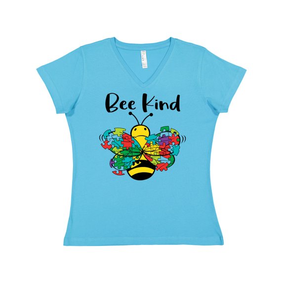 Inktastic Autism Awareness Bee Kind Women's V-Neck T-Shirt