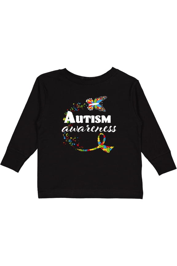 Autism Awareness Butterfly Ribbon Boys or Girls Long Sleeve Toddler T-Shirt
