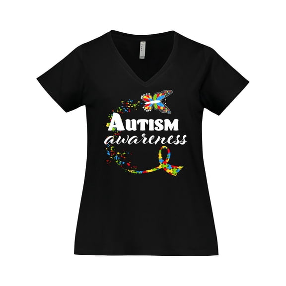 Inktastic Autism Awareness Butterfly Ribbon Women's Plus Size V-Neck T-Shirt
