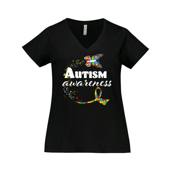 Inktastic Autism Awareness Butterfly Ribbon Women's Plus Size V-Neck T-Shirt