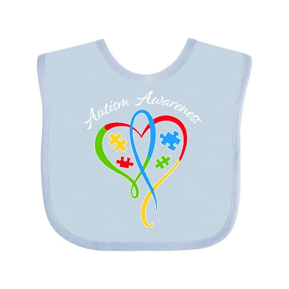 Inktastic Autism Awareness Heart Ribbon and Puzzle Pieces Boys or Girls Baby Bib