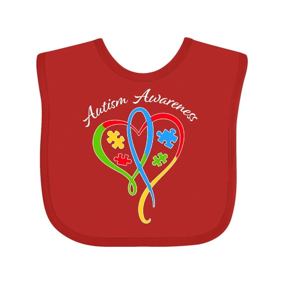 Inktastic Autism Awareness Heart Ribbon and Puzzle Pieces Boys or Girls Baby Bib