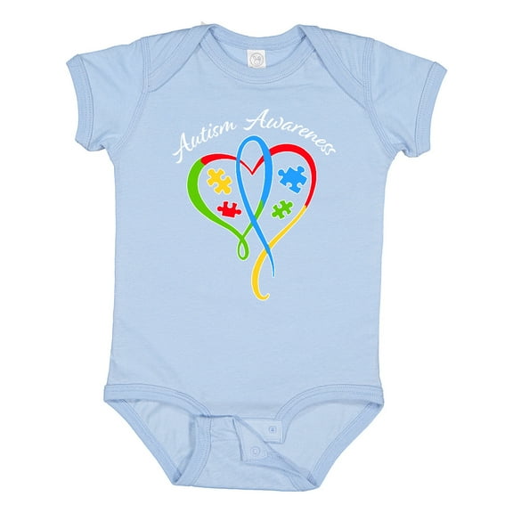 Inktastic Autism Awareness Heart Ribbon and Puzzle Pieces Boys or Girls Baby Bodysuit