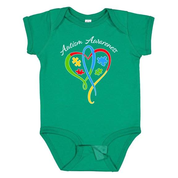 Inktastic Autism Awareness Heart Ribbon and Puzzle Pieces Boys or Girls Baby Bodysuit