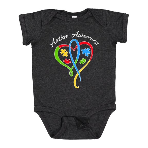 Inktastic Autism Awareness Heart Ribbon and Puzzle Pieces Boys or Girls Baby Bodysuit
