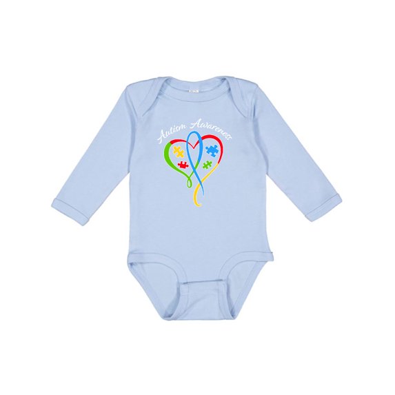 Inktastic Autism Awareness Heart Ribbon and Puzzle Pieces Boys or Girls Long Sleeve Baby Bodysuit