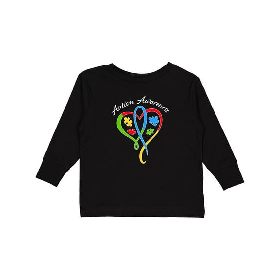 Inktastic Autism Awareness Heart Ribbon and Puzzle Pieces Boys or Girls Long Sleeve Toddler T-Shirt