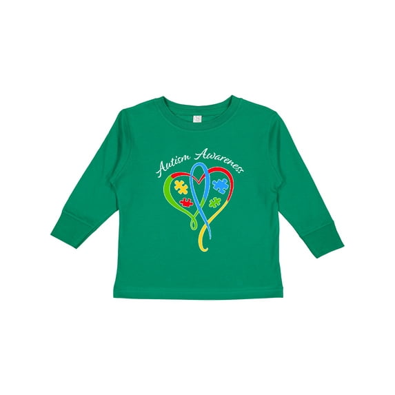 Inktastic Autism Awareness Heart Ribbon and Puzzle Pieces Boys or Girls Long Sleeve Toddler T-Shirt