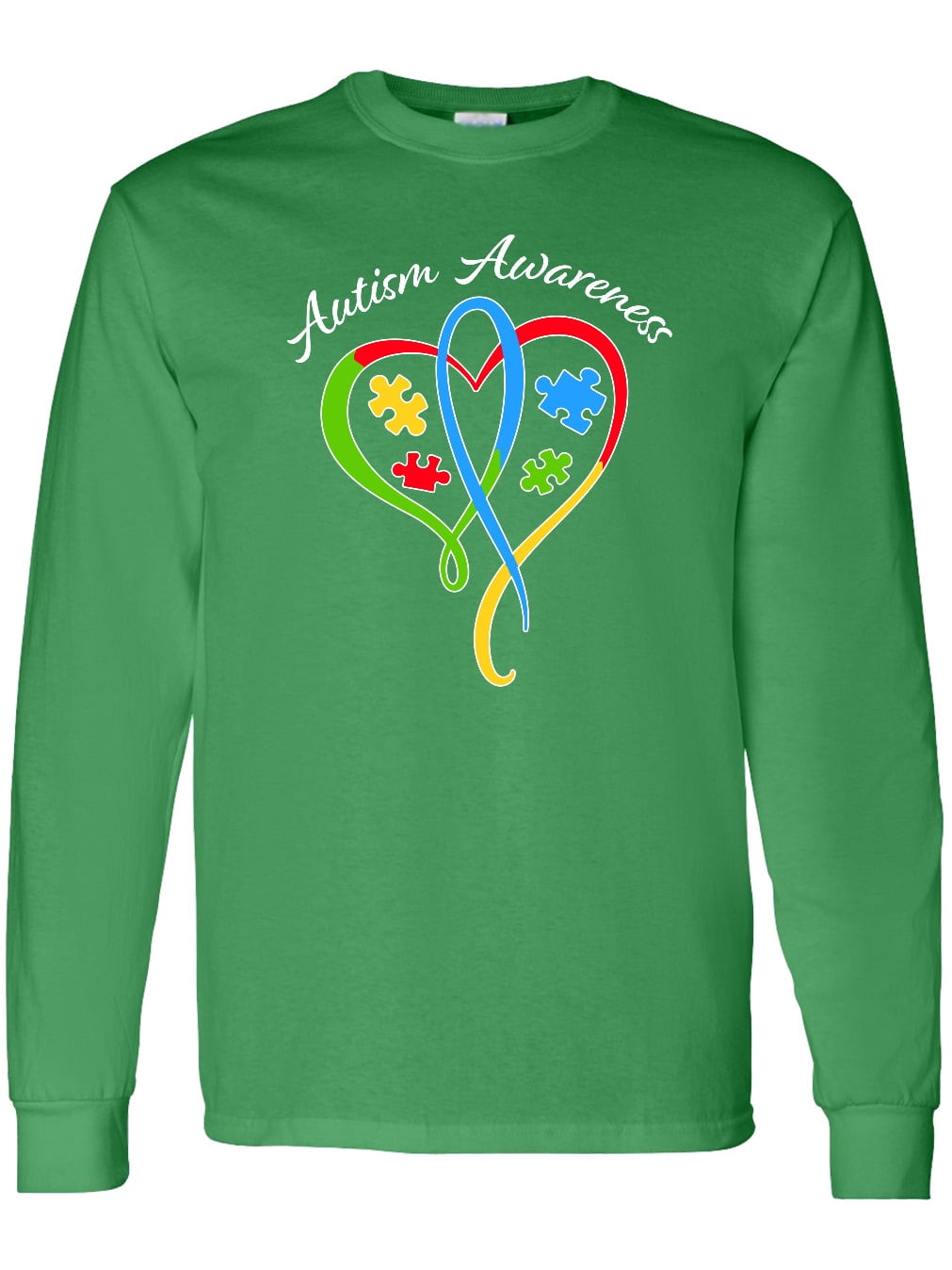 Inktastic Autism Awareness Heart Ribbon and Puzzle Pieces Long Sleeve T-Shirt