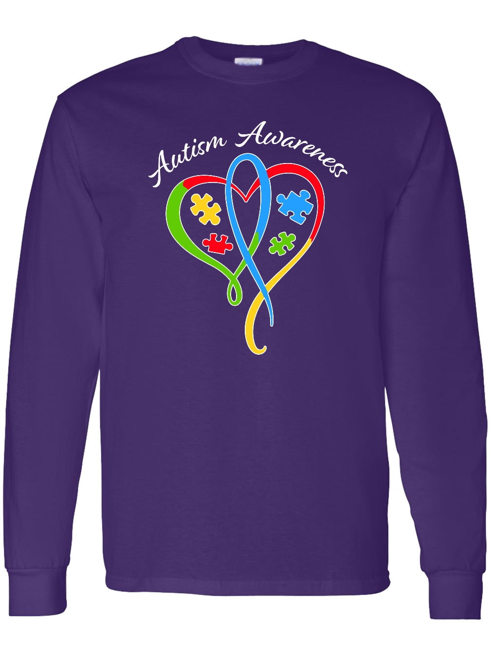 Inktastic Autism Awareness Heart Ribbon and Puzzle Pieces Long Sleeve T-Shirt