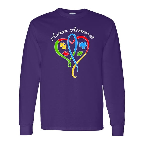 Inktastic Autism Awareness Heart Ribbon and Puzzle Pieces Long Sleeve T-Shirt