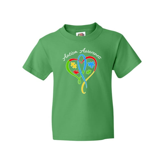 Inktastic Autism Awareness Heart Ribbon and Puzzle Pieces Youth T-Shirt