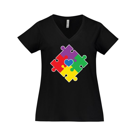Inktastic Autism Awareness Month Puzzle Women's Plus Size V-Neck T-Shirt