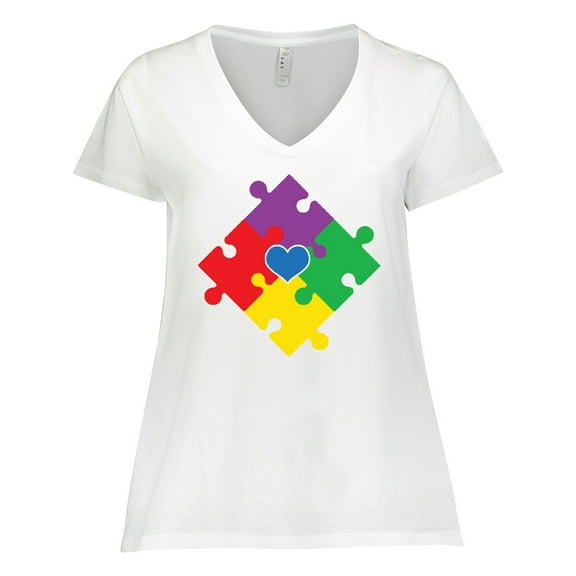 Inktastic Autism Awareness Month Puzzle Women's Plus Size V-Neck T-Shirt