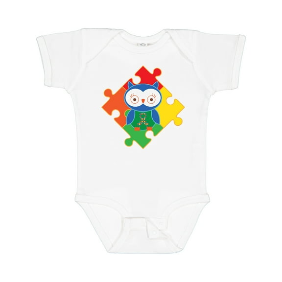 Inktastic Autism Awareness Puzzle Piece Owl Boys or Girls Baby Bodysuit