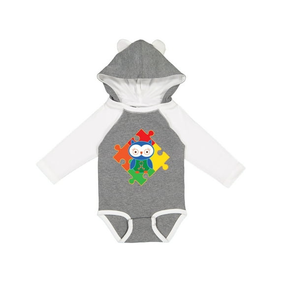 Inktastic Autism Awareness Puzzle Piece Owl Boys or Girls Long Sleeve Baby Bodysuit