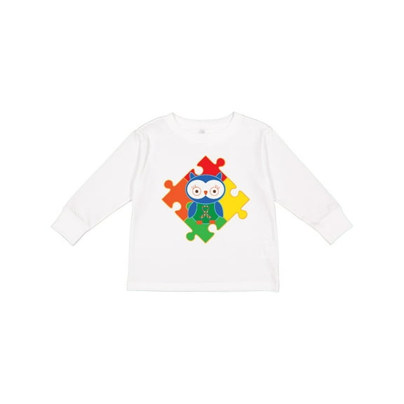 Inktastic Autism Awareness Puzzle Piece Owl Boys or Girls Long Sleeve Toddler T-Shirt