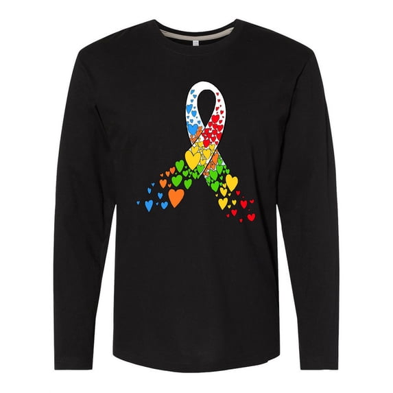 Inktastic Autism Awareness Red Yellow Green Orange Blue Heart Ribbon Long Sleeve T-Shirt