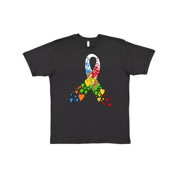 Inktastic Autism Awareness Red Yellow Green Orange Blue Heart Ribbon T-Shirt