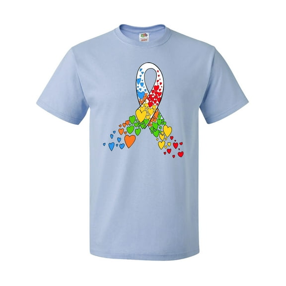 Inktastic Autism Awareness Red Yellow Green Orange Blue Heart Ribbon T-Shirt