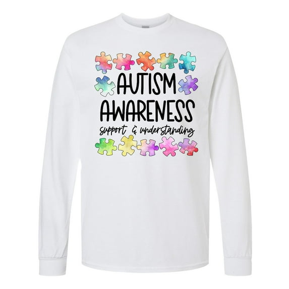 Inktastic Autism Awareness Support and Understanding Puzzle Pieces Long Sleeve T-Shirt